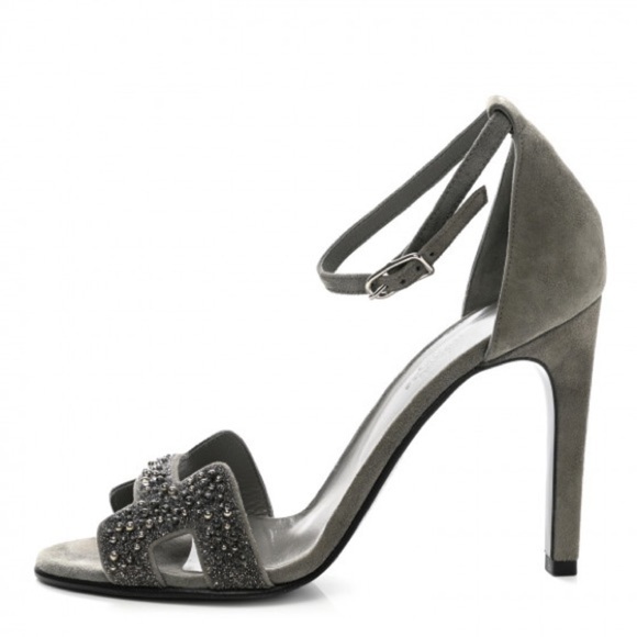 HERMES Suede Goatskin Crystal Premiere 105 Sandals Size 40.5 - Picture 1 of 14